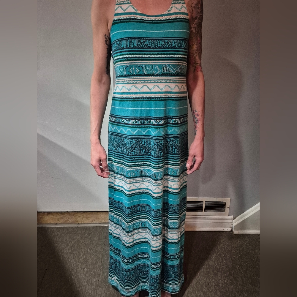 Teal and White Patterned Maxi Dress